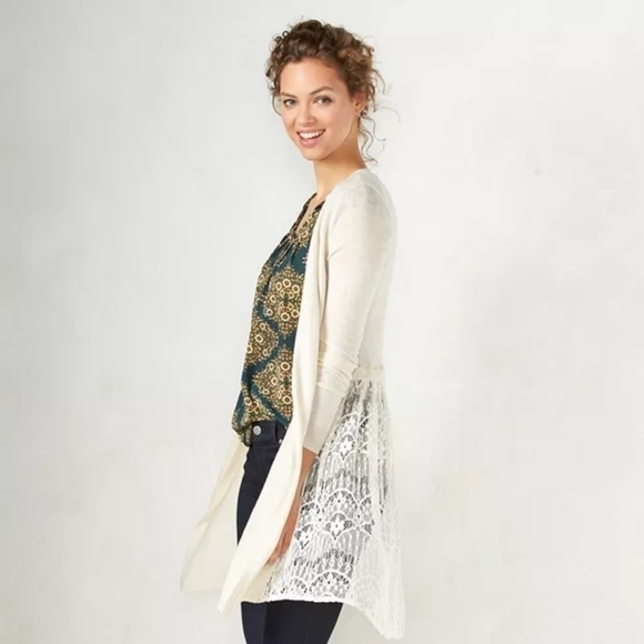 LC Lauren Conrad Wool Blend Lace Cardigan - Picture 2 of 8